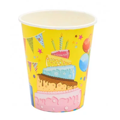 Стаканы бумажные Весёлого Дня Рождения! (255 мл, 6 шт) флоупак, ПФ 6 ФП-4420