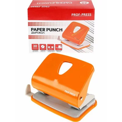 Дырокол (ДР-2785), на 30л., метал./к в карт. коробке, оранжевый ДР-2785