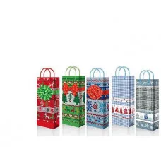 Пакет подарочный бумажный под бутылку Новогоднее ассорти 12,3*36,2*7,8 1909