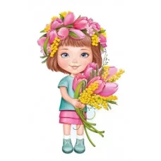 Плакат вырубной А3 И933 Империя Поздравлений девочка в венке с букетом тюльпанов 59335