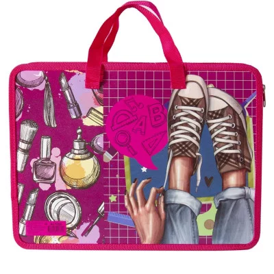 Папка с ручками 1 отделение, А4 245мм*340мм*70 мм,Alingar, пластик, ручки тесьма, дизайн двух сторон, молния сверху, "На стиле" AL7982