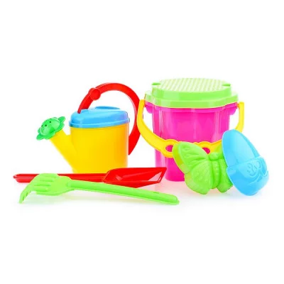 Песочный набор № 109 (ведро-цветок 0,7 л, сито, грабли 20см, совок 21 см, 2 формочки , лейка 0,3 л) 1809