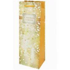 Пакет подарочный с мат.лам. 12х36х8,5 см (Bottle) Золотистый 157г ППК-2269