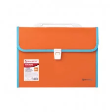 Портфель пластиковый BRAUBERG "Joy", А4 (330х245х35 мм), 13 отделений, с окантовкой, индексные ярлыки, оранжевый, 227975