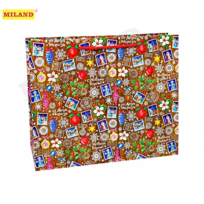 Пакет подарочный с глянцевой ламинацией (горизонтальный) 32х26х12 см (L) Посылка от Деда Мороза, 157 гПКП-1830