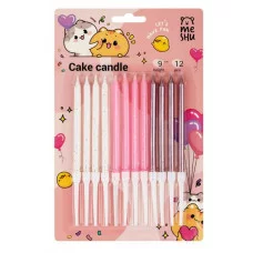 Свечи для торта с держателями MESHU "Rose", розовые, 9см, 12шт 364818