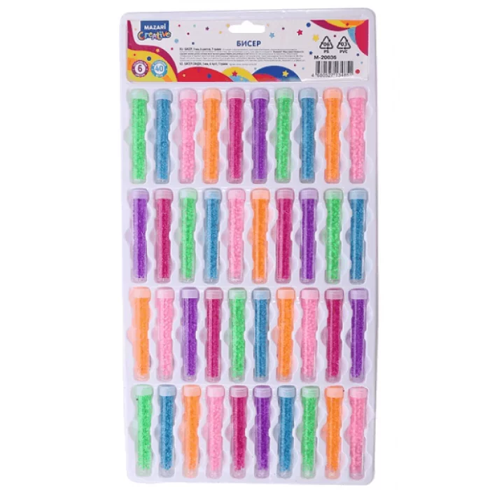 Бисер круглый 3 мм, 7 г, 6 цветов, пластиковая туба M-20036