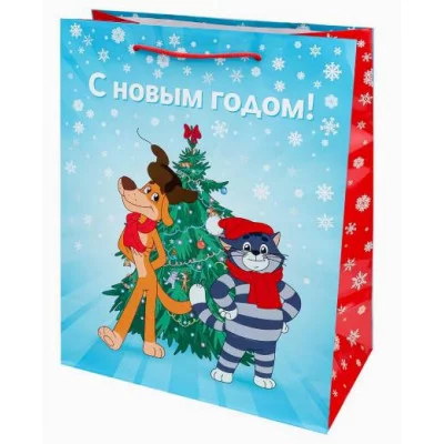 Пакет подар.с глянц.лам.26.4*32.7*13.6см(L)"Кот и собака у ёлки"157г Простоквашино ППК-2921