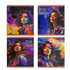 Тетрадь 48л., А5, клетка, Alingar "Splash colours", скрепка, мелованный картон (стандарт), выб УФ лак, блок офсет AL10912