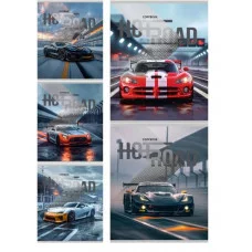 Тетрадь КЛЕТКА 96л.РАЗНЫЕ СПОРТКАРЫ (96-8846)(цв.мелов.обл.),,лен+серебро 96-8846