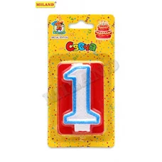 Свеча для торта с синей окантовкой с блёстками Цифра 1 С-1099