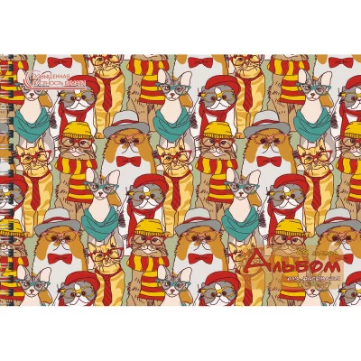 Альбом для рисования 40л Гребень мел картон твин лак многоуровневый конгрев 140г/м2 Модные коты АСК2Л402059