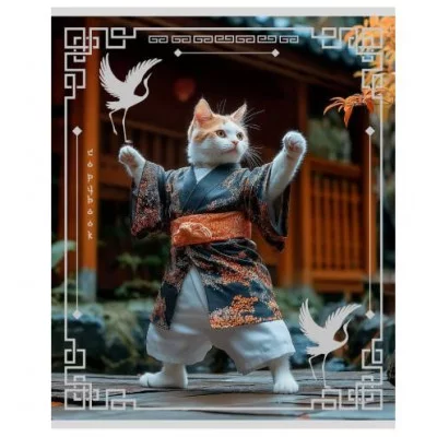 Тетрадь КЛЕТКА 48л. АЗИАТСКИЕ КОТИКИ (Т48-6476) ,серебро, 5+0, лён Т48-6476