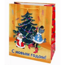 Пакет подар. с глянц.лам.26.4*32.7*13.6см(L)"Волк и заяц у ёлочки" 157г Ну-Погоди! ППК-2924