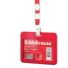 Бейдж горизонтальный в комплекте с лентой ErichKrause слайдер, твердый пластик ABC, размер вставки 85х54 мм, красный 63736
