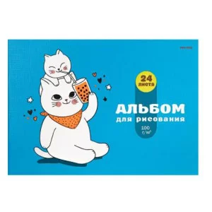 Альбом для рисования А4 24л. КОШКА И КОТЁНОК (24-3769) скрепка, 6+0, лен 24-3769