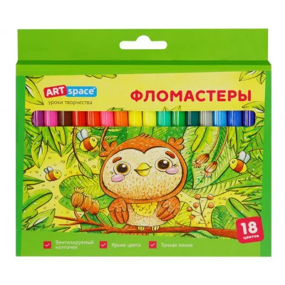 Фломастеры ArtSpace "Милые зверушки", 18цв., смываемые, картон, европодвес 308035