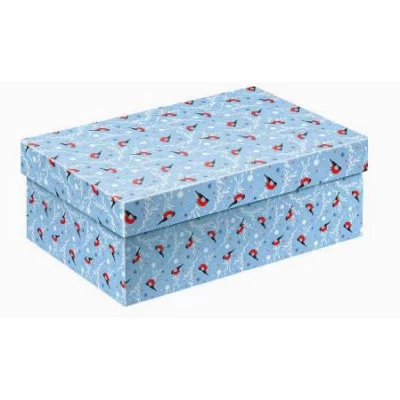 Коробка прямоугольная одинарная Снегири 32х20х6 КК-8337