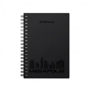 Тетрадь общая с пластиковой обложкой на спирали ErichKrause® MEGAPOLIS®, черный, А6, 80 листов, клетка 50655