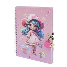 Подарочный блокнот 11,0 см * 15,0 см , гребень, Alingar, ламинация, конгрев, эффект 3D, замочек, 45 л., клетка, "Модница-малышка", бирюзовый AL11719