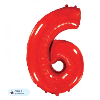 Шар (40\'\'/102 см) Цифра, 6, Красный, 1 шт. в уп. B901766R