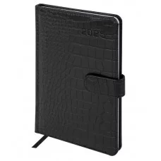 Еженедельник датированный 2025, А5, 145х215 мм, BRAUBERG "Party", под кожу, черный, 115970