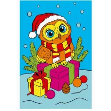 Холст мини 10х15 см по номерам 7цв. Сова с подарками ХК-3771