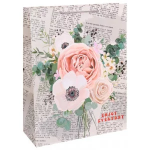 Dream cards Пакет подарочный с мат.лам. и глиттером 31х42х12см (XL) Газета ярким букетом, 210 г ПКП-2614
