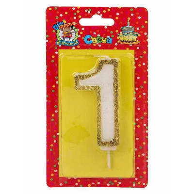 Свеча для торта с золотой окантовкой (глиттер) Цифра 1 С-5945