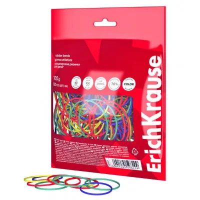 Канцелярские резинки для денег ErichKrause диаметр 60 мм/длина 100 мм, ассорти  59829