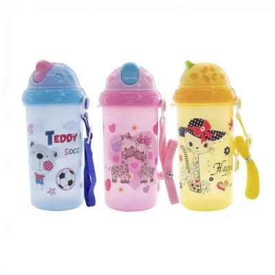 Бутылка для воды Alingar, детская, пластик, 620 мл, силиконовая трубочка, уплотнитель, держатель, ремешок, ассорти, "Веселые зверюшки" AL10487