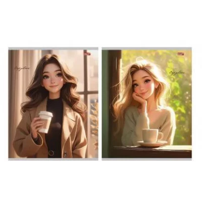 Тетрадь КЛЕТКА 96л. ДЕВУШКИ С КОФЕ (96-9526) (обл. - мелов.картон) 96-9526