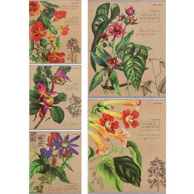 Тетрадь КЛЕТКА 96л. НЕВЕРОЯТНЫЕ ЦВЕТЫ-2 (96-3126) обложка - крафт, 5 диз. в спайке ПП-00182907