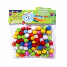 Декоративный материал Alingar "Блестящие помпоны", 80 шт, микс, пакет с европодвесом AL9030