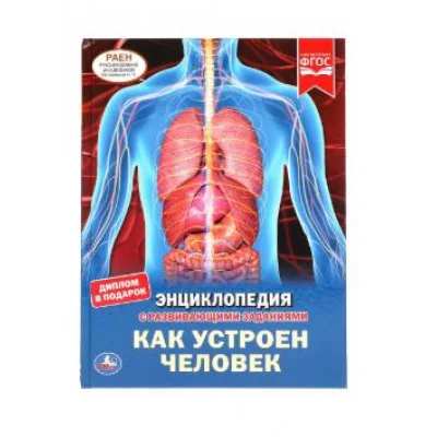 Как устроен человек Энциклопедия А4 с развивающими заданиями 197х255мм 48 стр Умка 978-5-506-04948-7