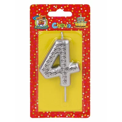 Свеча для торта Звёздочки, серебряная Цифра 4 С-5998
