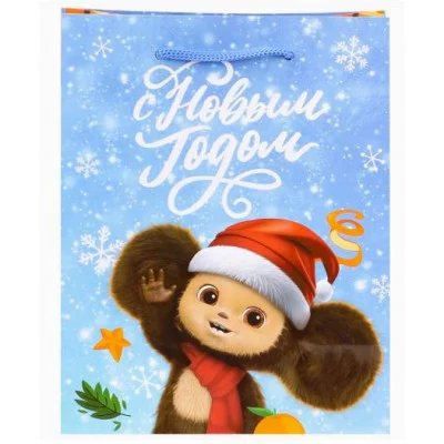 Пакет подар. с глянц.лам. 26.4*32.7*13.6см(L)"Чебурашка в колпаке" 157г ПКП-0401
