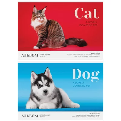 Альбом для рисования 16л А4 на скрепке ArtSpace Питомцы Cat/Dog 280702