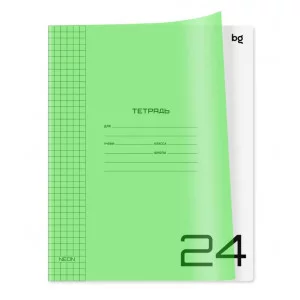 Тетрадь 24л. клетка BG "UniTone. Neon", пластиковая обложка, неон салатовый 379172