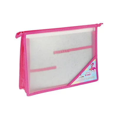 Папка для труда на молнии сверху, с двумя отдел. ЯРКИЕ ФЛАМИНГО (ПТ-5904) пластик ПТ-5904