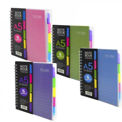 Тетрадь 120л., А5, клетка, Alingar "Free Idea", гребень, пластиковая обложка, цветные пластиковые разделители цвет ассорти AL10564