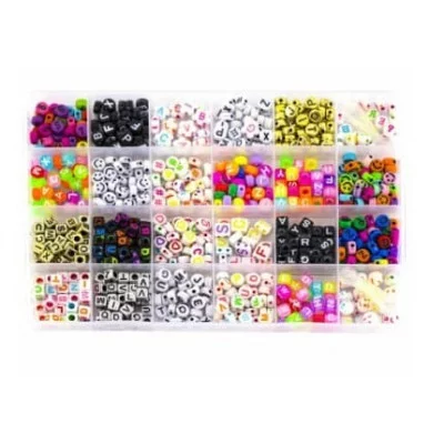 Набор для создания украшений-бусины Alingar, 185х130х18мм, "Assorted letters", 24 вид. бус., 2х1,2 м леска, пластик.пенал с европод. AL11040