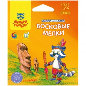 Мелки восковые Мульти-Пульти "Енот на острове Пасхи", 12цв., круглые, картон, европодвес 239185