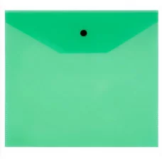 Папка-конверт на кнопке СТАММ А5+, 120мкм, пластик, прозрачная, зеленая 355654