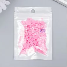 Декор для творчества пластик "Половинки бусин. Ярко-розовый перламутр" d=3-10мм, набор 10 гр   74595
