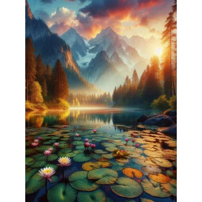 Алмаз мозаика (клас.) 40х50 см, с подр., с полн. заполн. (30цв) Кувшинки в озере (арт. НД-8944)