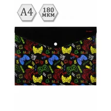 Папка-конверт на кнопке А4, 180мкм, GAME ПК-3027