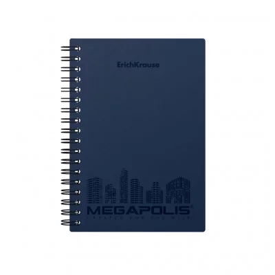 Тетрадь общая с пластиковой обложкой на спирали ErichKrause® MEGAPOLIS®, синий, А6, 80 листов, клетка 45945