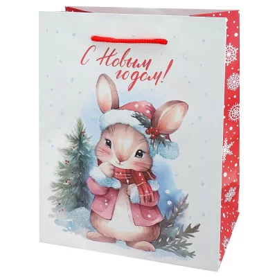 Dream cards Пакет подароч. с мат.лам. и глит. 18х23х10 см (M) Милый заяц 190г ППК-2306