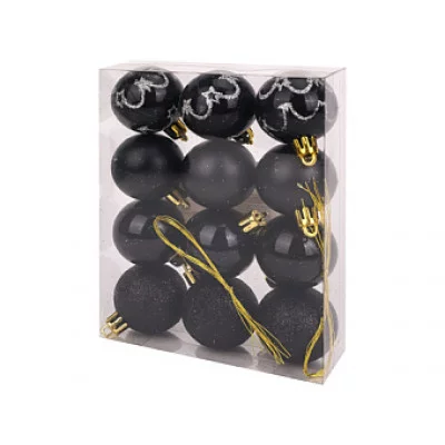 Набор елочных шаров 12шт. Чудеса, 4см,черный с узором НУ-5629